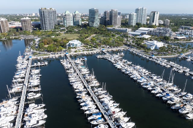 A drone view shows Diner Key Marina and residential condominiums at Coconut Grove neigborhood in Miami, Florida, U.S. April 16, 2025. REUTERS/Marco Bello/File Photo