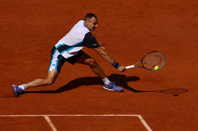 Tennis - French Open - Roland Garros, Paris, France - May 25, 2025 Russia's Roman Safiullin in action during his first round match against France's Frances Tiafoe REUTERS/Lisi Niesner