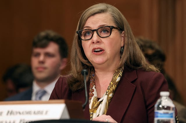 Federal Reserve Board Governor Michelle Bowman, U.S. President Donald Trump's nominee to be Federal Reserve vice chair for supervision, testifies before a Senate Banking, Housing, and Urban Affairs Committee confirmation hearing on Capitol Hill in Washington, D.C., U.S., April 10, 2025. REUTERS/Kevin Mohatt/File Photo