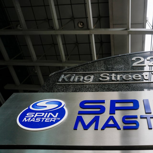 Spin Master signage is pictured in Toronto, Friday, Sept. 8, 2023. THE CANADIAN PRESS/Andrew Lahodynskyj
