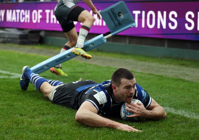 Rugby Union - Premiership - Bath Rugby v Saracens - The Recreation Ground, Bath, Britain - December 28, 2024 Will Muir scores a try Action Images/Paul Childs