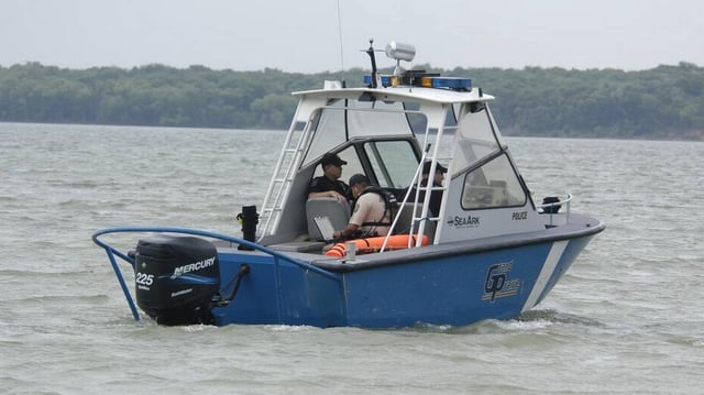 Grand Prairie police patrol the waters of Joe Pool Lake in an archive photo. Two men drowned in the North Texas lake in separate incidents over the weekend.