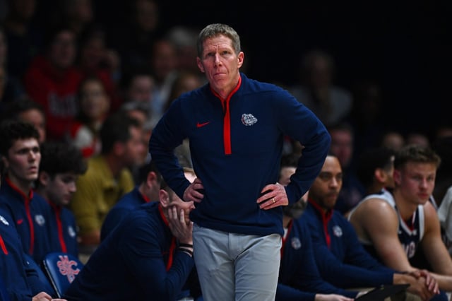 Gonzaga head coach Mark Few watches his team play the Saint Mary College during the first half of their game at St. Mary’s College in Moraga, Calif., on Saturday, Feb. 1, 2025. (Jose Carlos Fajardo/Bay Area News Group)