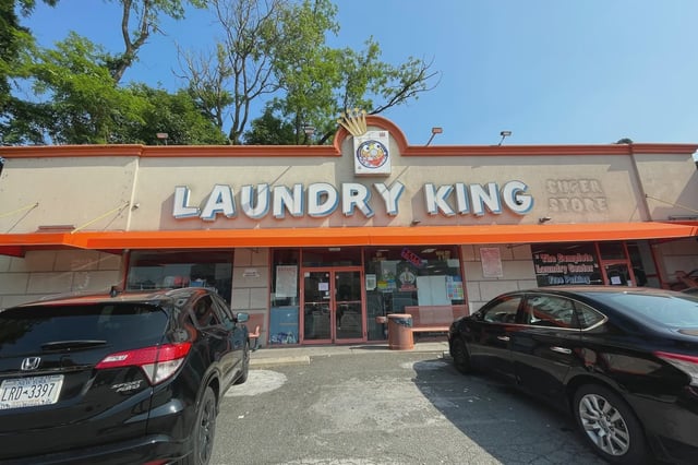 The Laundry King laundromat in Sheepshead Bay where police say a man was killed and his son injured on June 22, 2025.