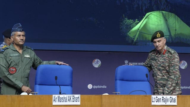 FILE PHOTO: Director General of Military Operations Lt General Rajiv Ghai with Air Marshal AK Bharti during a press conference on 'Operation Sindoor' in New Delhi on May 11 (PTI)