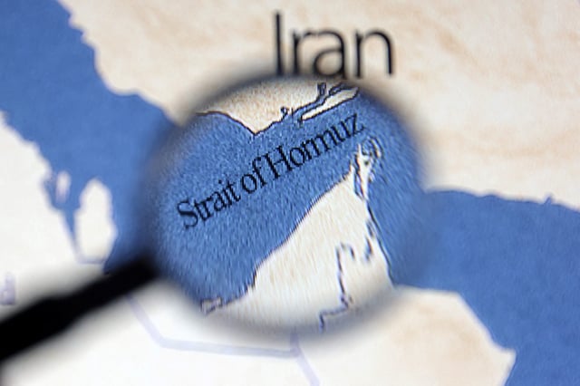 A map showing the Strait of Hormuz and Iran is seen in this illustration taken June 22, 2025. REUTERS/Dado Ruvic/Illustration