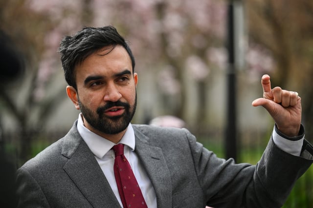 New York City mayoral candidate and democratic State Representative Zohran Mamdani campaigns in New York City on April 16, 2025.
