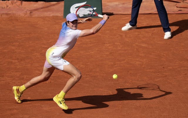 May 31, 2025; Paris, FR; Joao Fonseca of Brazil returns a shot during his match against Jack Draper of Great Britain on day seven at Roland Garros Stadium.  Mandatory Credit: Susan Mullane-Imagn Images/File Photo