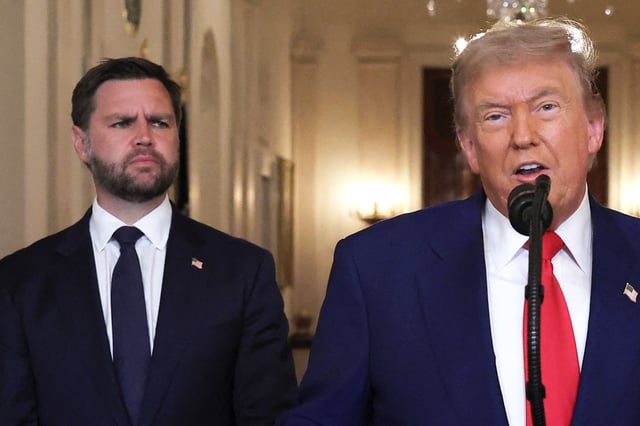 President Donald Trump addresses the nation, alongside US Vice President JD Vance (L), from the White House in Washington, DC on June 21, 2025, following the announcement that the US bombed nuclear sites in Iran.
