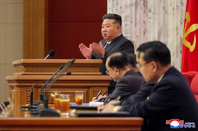 North Korean leader Kim Jong Un attends the 12th Plenary Session of the 8th Central Committee of the Workers' Party of Korea, in Pyongyang, North Korea, in this picture released by North Korea's official Korean Central News Agency on June 24, 2025. KCNA via REUTERS    ATTENTION EDITORS - THIS IMAGE WAS PROVIDED BY A THIRD PARTY. REUTERS IS UNABLE TO INDEPENDENTLY VERIFY THIS IMAGE. NO THIRD PARTY SALES. SOUTH KOREA OUT. NO COMMERCIAL OR EDITORIAL SALES IN SOUTH KOREA.