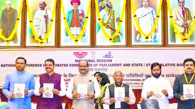 Lok Sabha Speaker Om Birla at the inaugural session of the conference of Estimates Committees in Mumbai (X-ombirlakota)