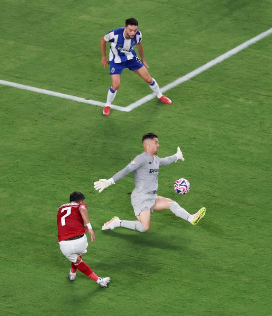 Soccer Football - FIFA Club World Cup - Group A - FC Porto v Al Ahly - MetLife Stadium, East Rutherford, New Jersey, U.S. - June 23, 2025 Al Ahly's Trezeguet shoots at goal REUTERS/Mike Segar