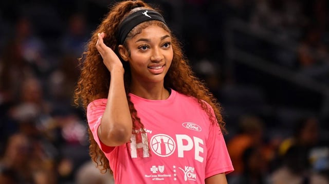 May 29, 2025; Chicago, Illinois, USA; Chicago Sky forward Angel Reese (5) is seen during warm ups prior to the first half against the Dallas Wings at the Wintrust Arena. Mandatory Credit: Patrick Gorski-Imagn Images