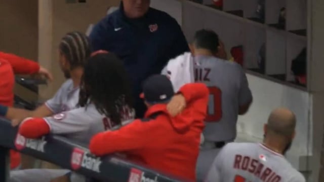 Nationals catcher Keibert Ruiz exited Monday’s game at the Padres after being hit by a foul ball while in the dugout.