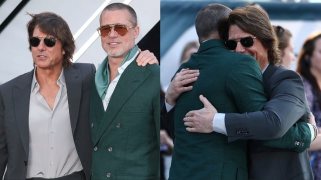 Brad Pitt and Tom Cruise at the premiere of F1 in London.