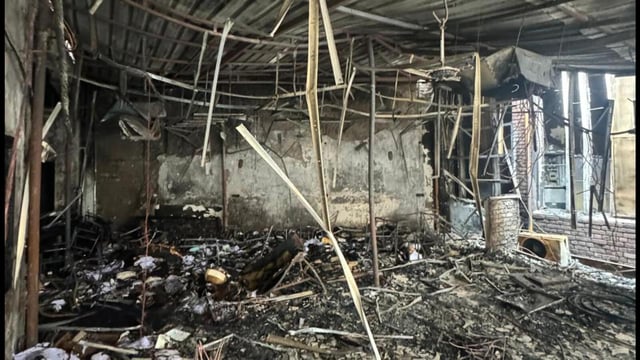 The structure that was affected by fire on Monday. (HT Photo)