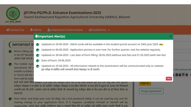 Rajasthan JET admit card 2025 today at jetskrau2025.com