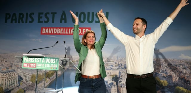L'écologiste David Belliard lance sa campagne pour les municipales au côté de Marine Tondelier, le 23 juin 2025 à Paris