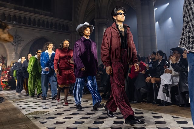 PARIS, FRANCE - JANUARY 24: (EDITORIAL USE ONLY - For Non-Editorial use please seek approval from Fashion House) Models walk the runway during the finale of the Willy Chavarria Menswear Fall-Winter 2025/2026 show as part of Paris Fashion Week on January 24, 2025 in Paris, France. (Photo by Victor Boyko/Getty Images)