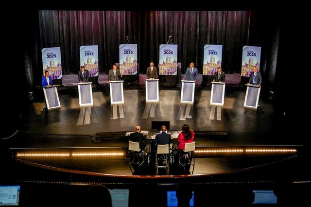 Democratic mayoral candidates Adrienne Adams, Andrew Cuomo,  Brad Lander, Zohran Mamdani,  Zellnor Myrie, Scott Stringer and Whitney Tilson participate in the New York City Democratic Mayoral Primary Debate on June 12, 2025 in New York City.