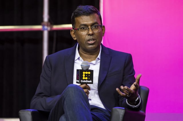 Raj Dhamodharan, executive vice president at Mastercard, at a crypto conference in 2023.