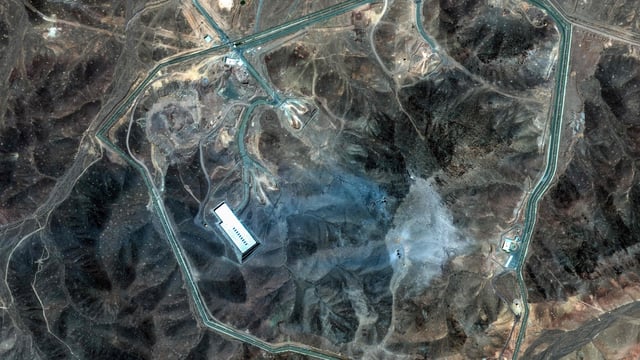 This handout satellite picture taken and provided by Maxar Technologies taken on June 22, 2025 shows an overview of Iran's Fordow Fuel Enrichment Plant (FFEP) after US air strikes were conducted on the facility.