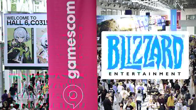 Blizzard-Logo montiert auf ein Foto der Gamescom