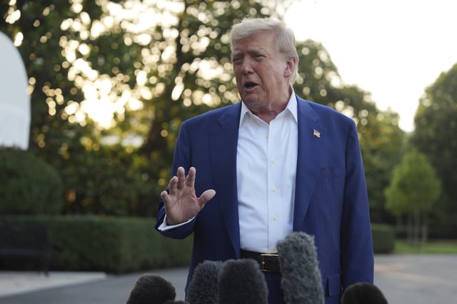 President Donald Trump speaks with reporters before boarding Marine One on the South Lawn of the White House, Tuesday, June 24, 2025, on his way to The Hague, to join world leaders gathering in the Netherlands for a two-day NATO summit. 
