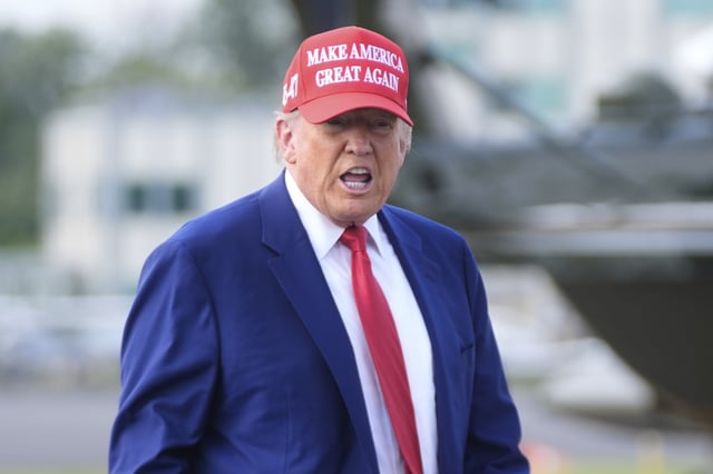 President Donald Trump boards Air Force One at Morristown Municipal Airport in Morristown, N.J., Saturday, June 21, 2025.