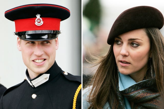 Prince William in uniform as an officer cadet at the Sovereign&#39;s Parade at Sandhurst Military Academy, April 12, 2006, while Princess Kate is seen at the Cheltenham Festival on March 16, 2007.