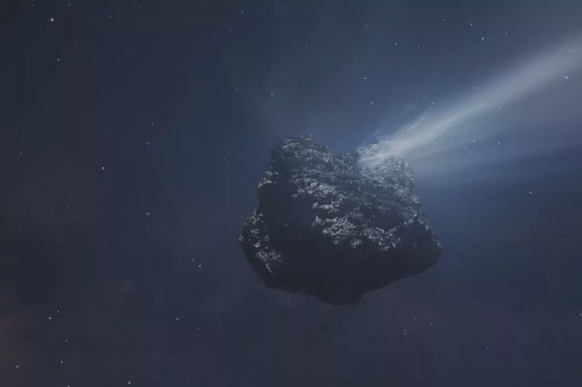An artist rendition of comet C/2014 UN271, the largest known comet in the Oort Cloud. Credit: NSF/AUI/NSF NRAO/M.Weiss