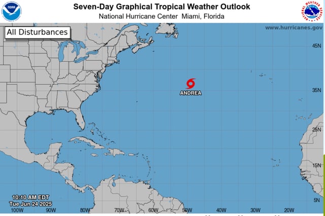 Tropical Storm Andrea is the first named storm of the 2025 Atlantic Hurricane Season.