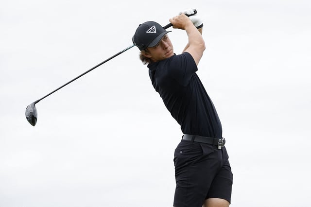 May 28, 2023; Potomac Falls, Virginia, USA; James Piot hits a tee shot on the eleventh hole during the final round of LIV Golf Washington, D.C. golf tournament at Trump National. Mandatory Credit: Geoff Burke-USA TODAY Sports