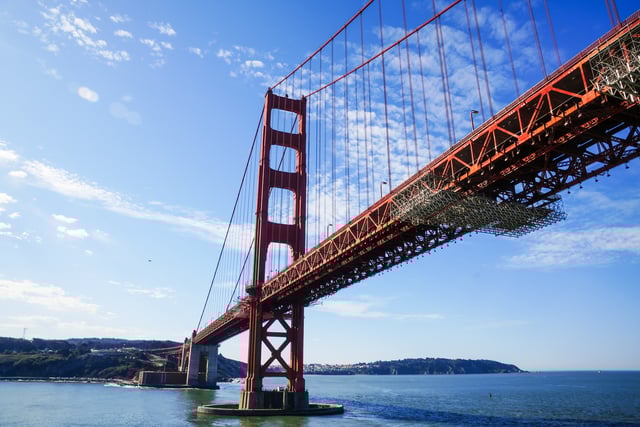 The Golden Gate bridge is seen overhead during the beginning of fleet week on October 6, 2024 when the Standard took a helicopter ride underneath it.