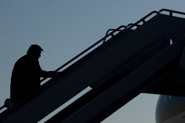 President Donald Trump boards Air Force One at Joint Base Andrews in Maryland as he departs for the NATO summit in The Hague on June 24.