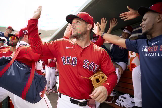FORT MYERS, FLORIDA - MARCH 5: Alex Bregman #2 of the Boston Red Sox reacts in the dugout before a Grapefruit League game against the Tampa Bay Rays at JetBlue Park at Fenway South in Fort Myers, Florida on March 5, 2025.