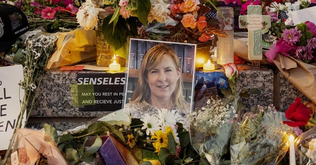 A makeshift memorial for Minnesota state Rep. Melissa Hortman and her husband, Mark Hortman, at the Minnesota State Capitol in St. Paul on June 18.