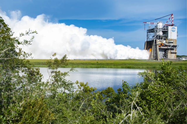 NASA tested RS-25 engine No. 20001 on June 20, at the Fred Haise Test Stand at NASA’s Stennis Space Center at Bay St. Louis, Mississippi. (Handout/NASA)
