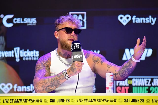 Jake Paul speaks at press conference in anticipation of his fight against Julio Cesar Chavez Jr. at Avalon Hollywood Theater.