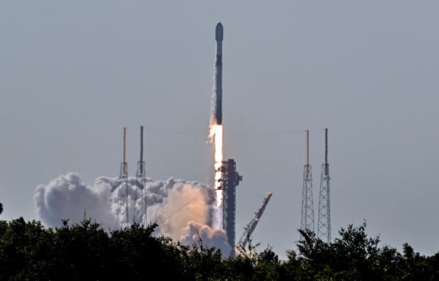 A SpaceX Falcon 9 rocket carrying a payload of Starlink v2-mini satellites lifts off from Space Launch Complex 40 at the U.S. Space Force Station in Cape Canaveral, Florida, U.S. June 10, 2025.