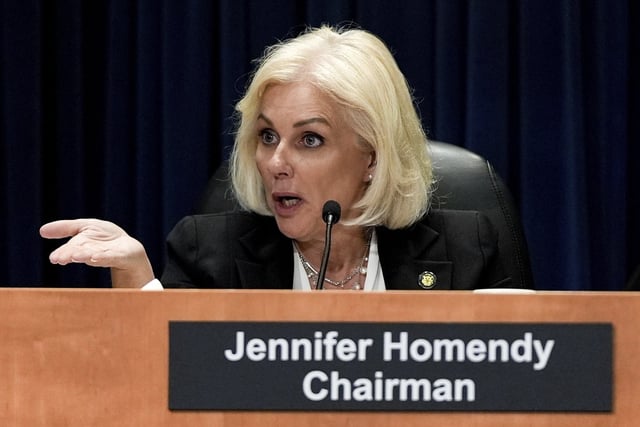 National Transportation Safety Board chairman Jennifer Homendy speaks during a meeting about Alaska Airlines Flight 1282, Tuesday, June 24, 2025. (AP Photo/Julia Demaree Nikhinson)