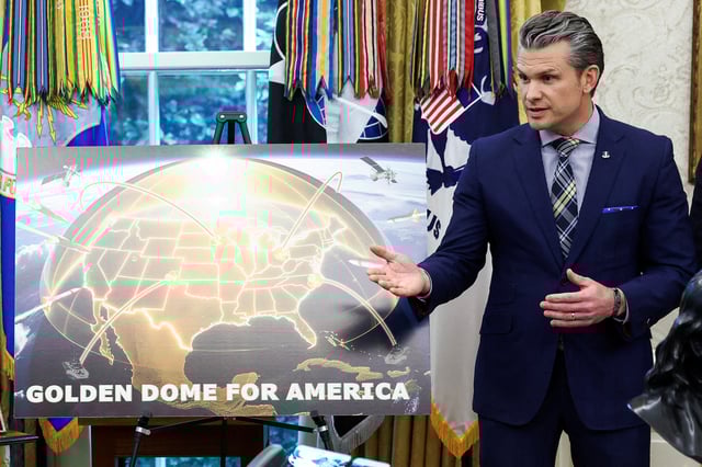 U.S. Defense Secretary Pete Hegseth speaks about the Golden Dome missile defense shield, in the Oval Office of the White House in Washington, D.C., U.S., May 20, 2025. REUTERS/Kevin Lamarque/File Photo