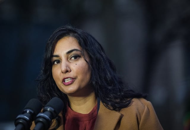 B.C. Attorney General Niki Sharma responds to questions outside B.C. Supreme Court in Vancouver on Monday November 27, 2023. THE CANADIAN PRESS/Darryl Dyck