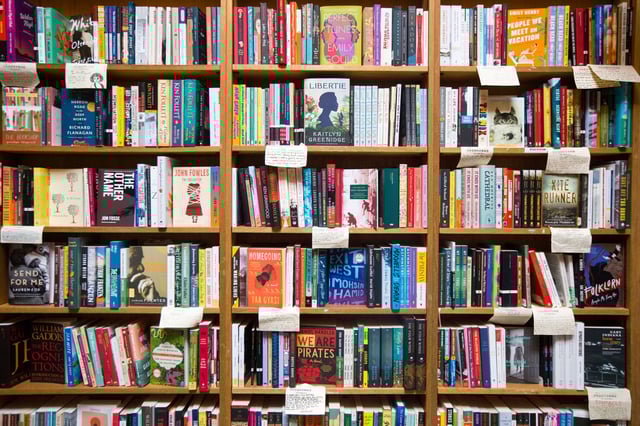 FILE: Some of the fiction titles on display for sale at Booksmith book store on Haight Street in San Francisco on Sept. 10, 2021.