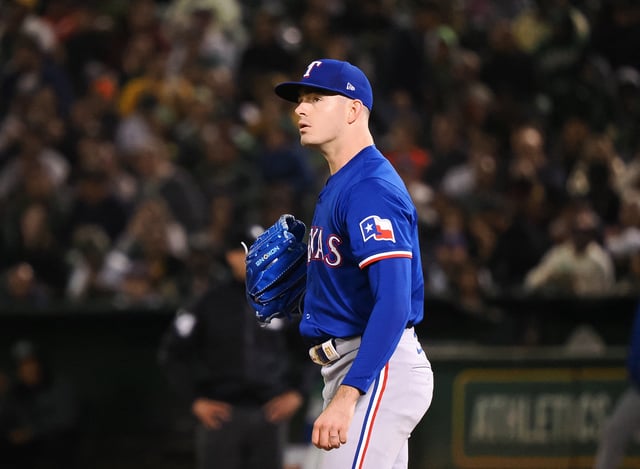 Sep 25, 2024; Oakland, California, USA; Texas Rangers starting pitcher Cody Bradford (61) between plays against the Oakland Athletics during the fourth inning at Oakland-Alameda County Coliseum. Mandatory Credit: Kelley L Cox-Imagn Images/File Photo