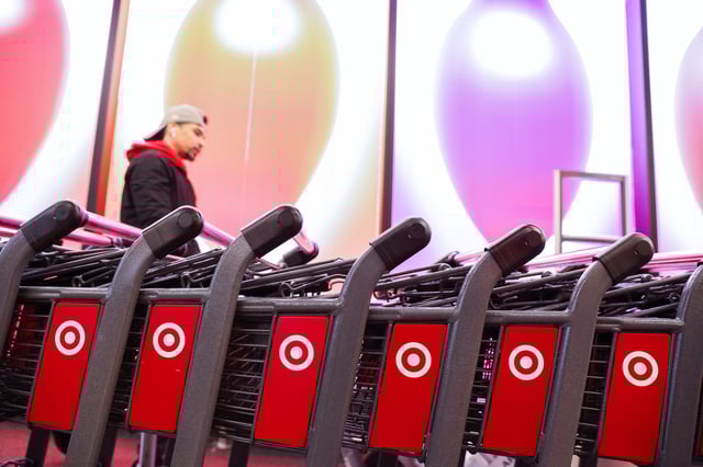 A Target logo is seen on shopping carts at a Target store in Manhattan, New York City, U.S., November 22, 2021. REUTERS/Andrew Kelly/File Photo