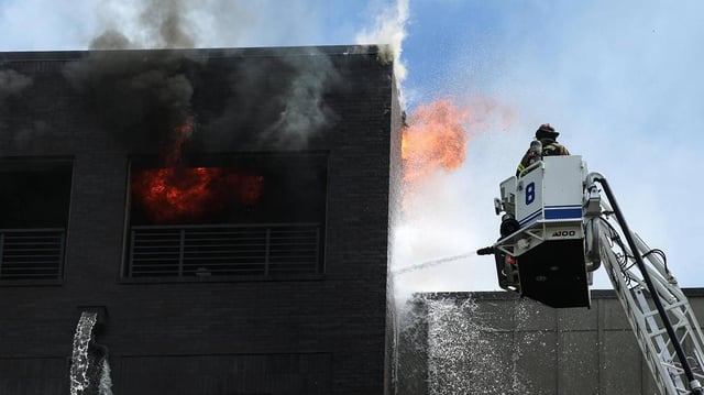 The Fort Worth Fire Department responds to a six-alarm fire at an apartment complex in the 1000 block of West Rosedale on Monday, June 23, 2025.