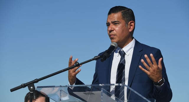 Robert Garcia speaks during a press conference held as U.S. Transportation Secretary Pete Buttigieg joined other city and state in Long Beach on Tuesday, January 11, 2022. (Photo by Brittany Murray/MediaNews Group/Long Beach Press-Telegram via Getty Images)