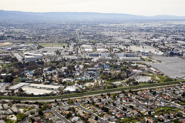 An aerial view of California’s Great America in Santa Clara, Calif.