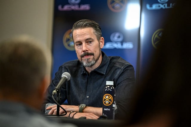 Team president Josh Kroenke of the Denver Nuggets speaks to members of the media to announce the hiring of David Adelman as the team’s new head coach and their vision moving forward at Ball Arena in Denver on Thursday, May 22, 2025. (Photo by AAron Ontiveroz/The Denver Post)